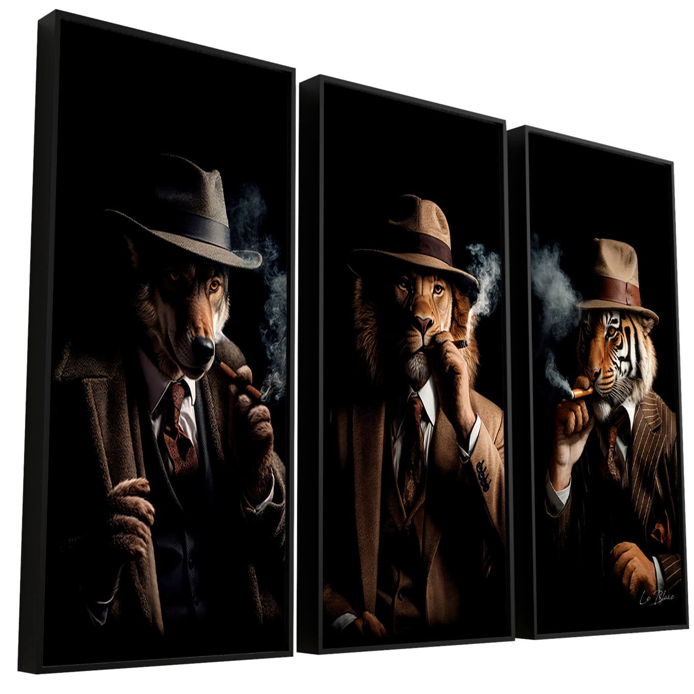 Quadro Animais Gangsters 3 Peças