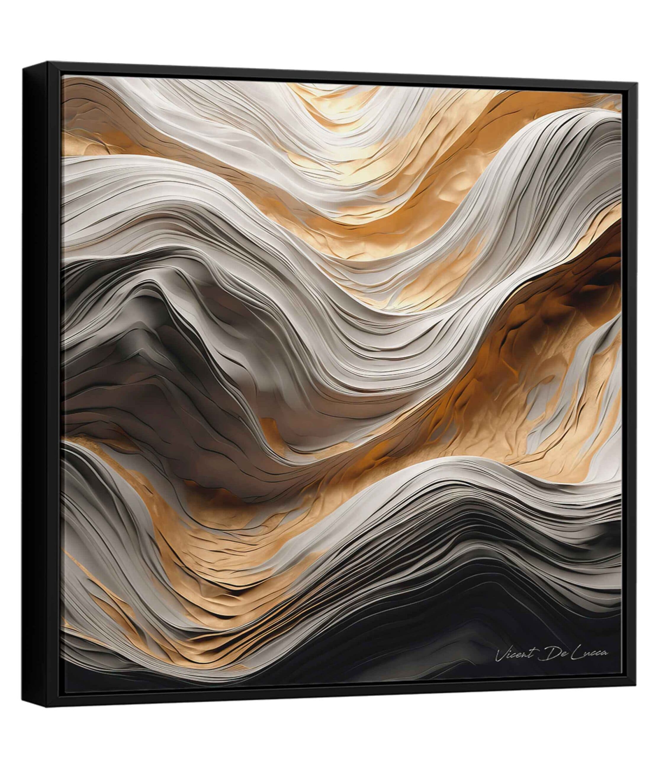 Quadro Abstrato Rochoso Branco e Dourado
